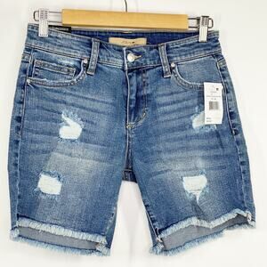 Joe's Jeans Easy Bermuda Medium Wash Distressed Denim Shorts Women's Size 24 NWT